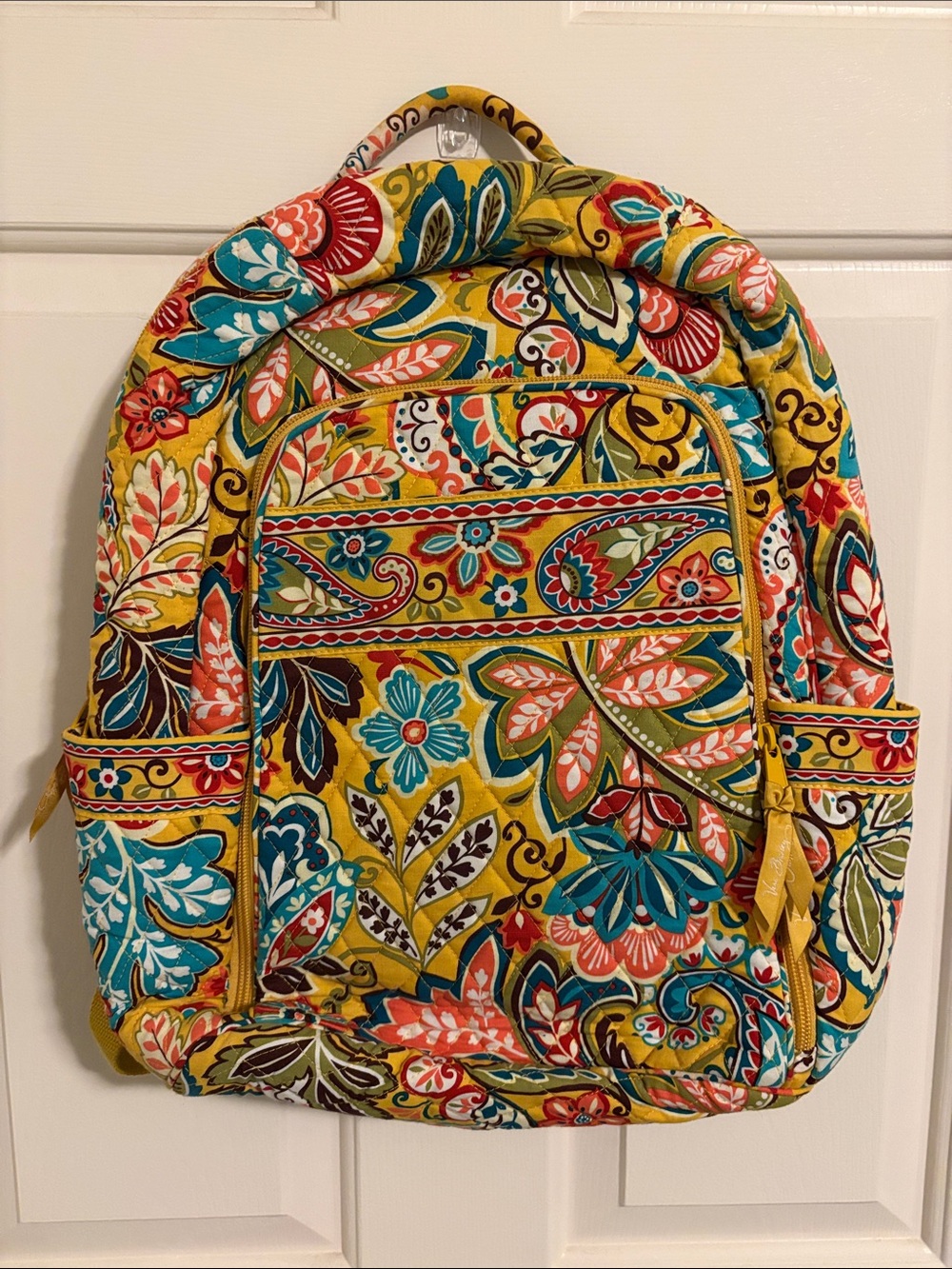 Vera Bradley Bright Yellow Floral Quilted Backpack with Multicolor Print